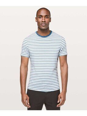 Lululemon 5 Year Basic Tee Striped Blue White Size M | Men's T-Shirt VGUC
